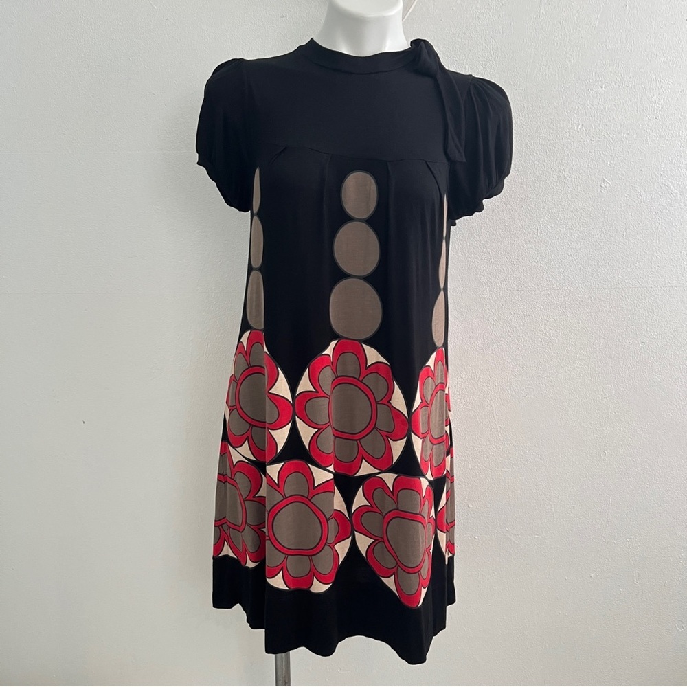 Zara floral polka dots vintage style tunic dress Black and Red Floral LARGE NEW - Picture 2 of 10